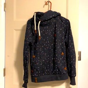 Naketano sweatshirt in dark blue with multi color, cool tone dot pattern.